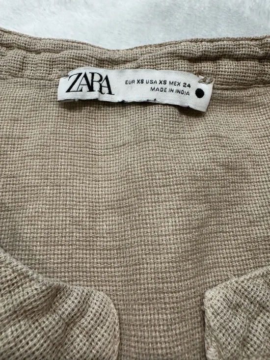 Zara Natural Beige Linen/Cotton Top - Size XS - Picture 2 of 3